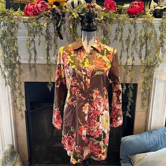 Soft Surroundings brown floral pull over tunic PS - Picture 4 of 13